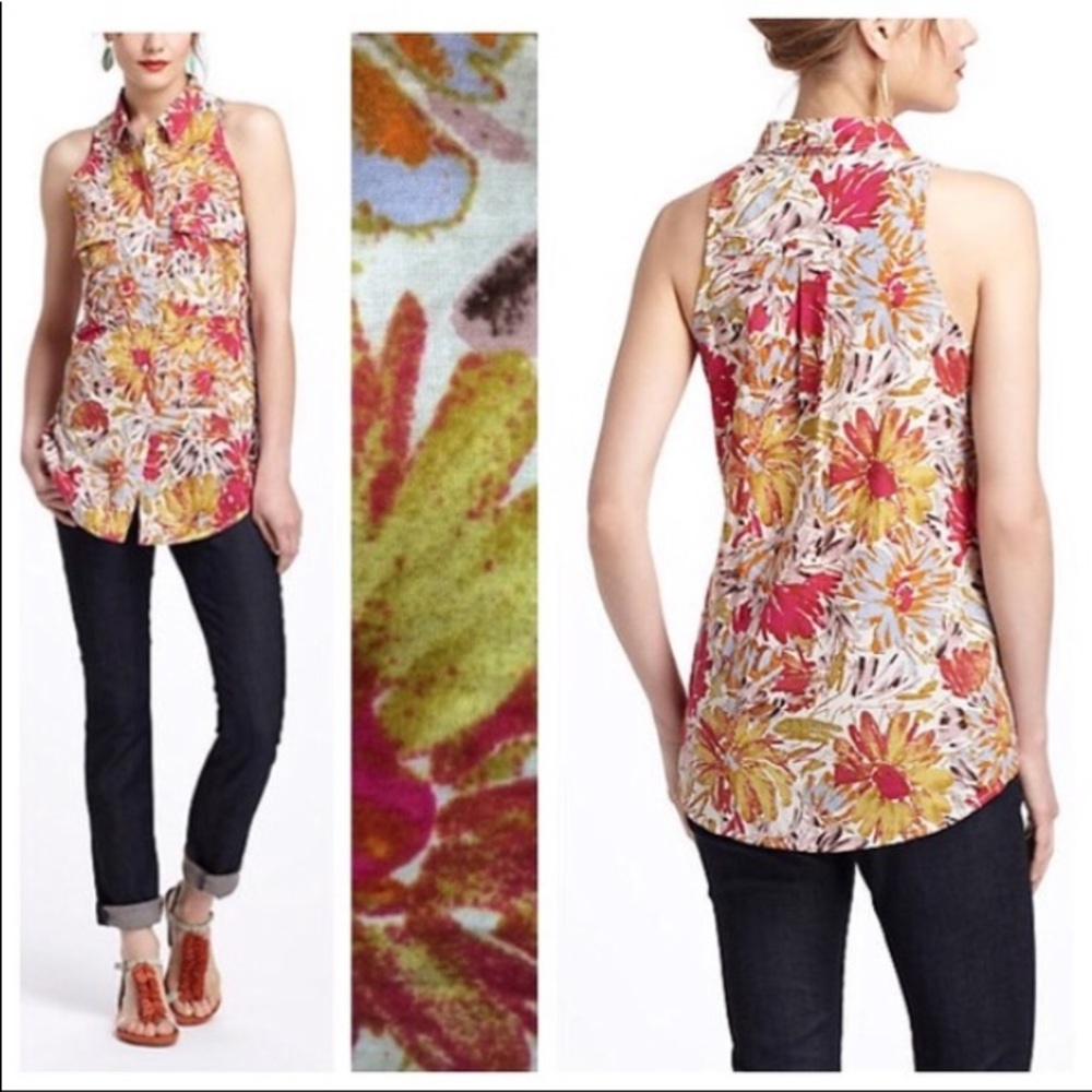 Anthro Porridge Floral Watercolor Button Down Tank - Picture 1 of 7